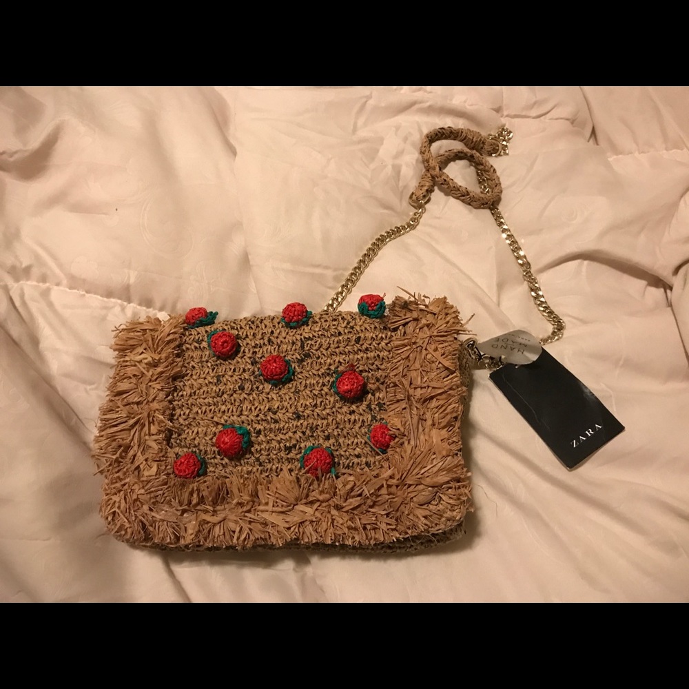 Zara Strawberry Hand Woven Bag NWT